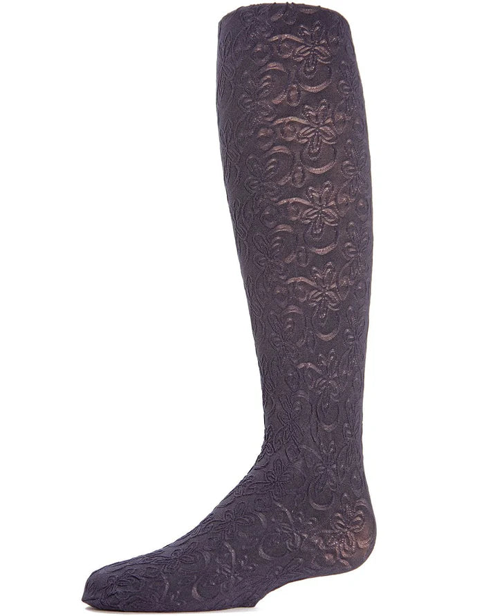 Memoi Swirled Floral Girls Opaque Tights - Mk-721