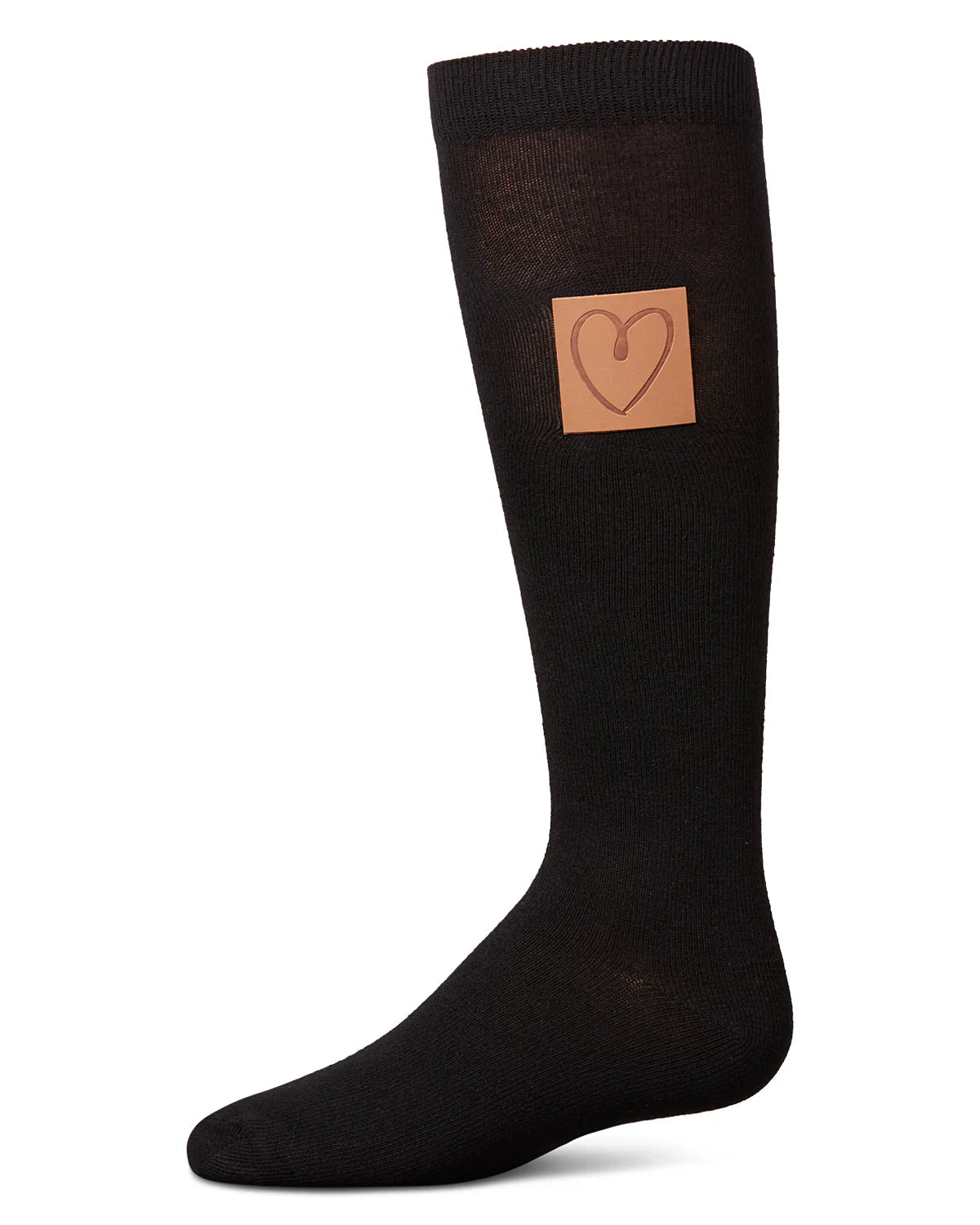 Memoi Girls Cork Heart Patch Tab Knee High Socks - Mkf-11577