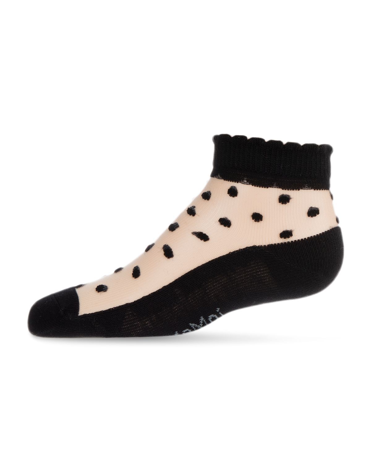 Memoi Sheer Cotton-Blend Flocked Dot Anklet with Scalloped Cuff - Mkf-6044