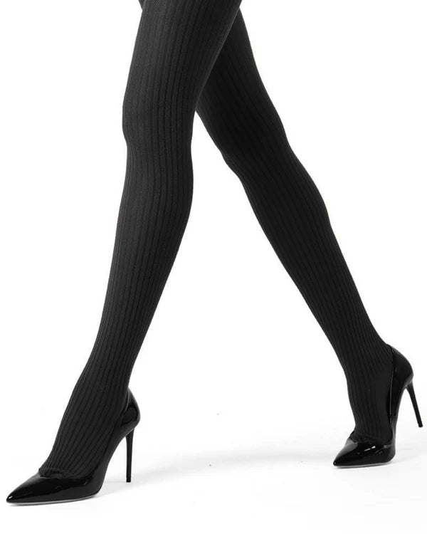 Memoi Boston Ribbed Cotton Blend Sweater Tights - Mo-327