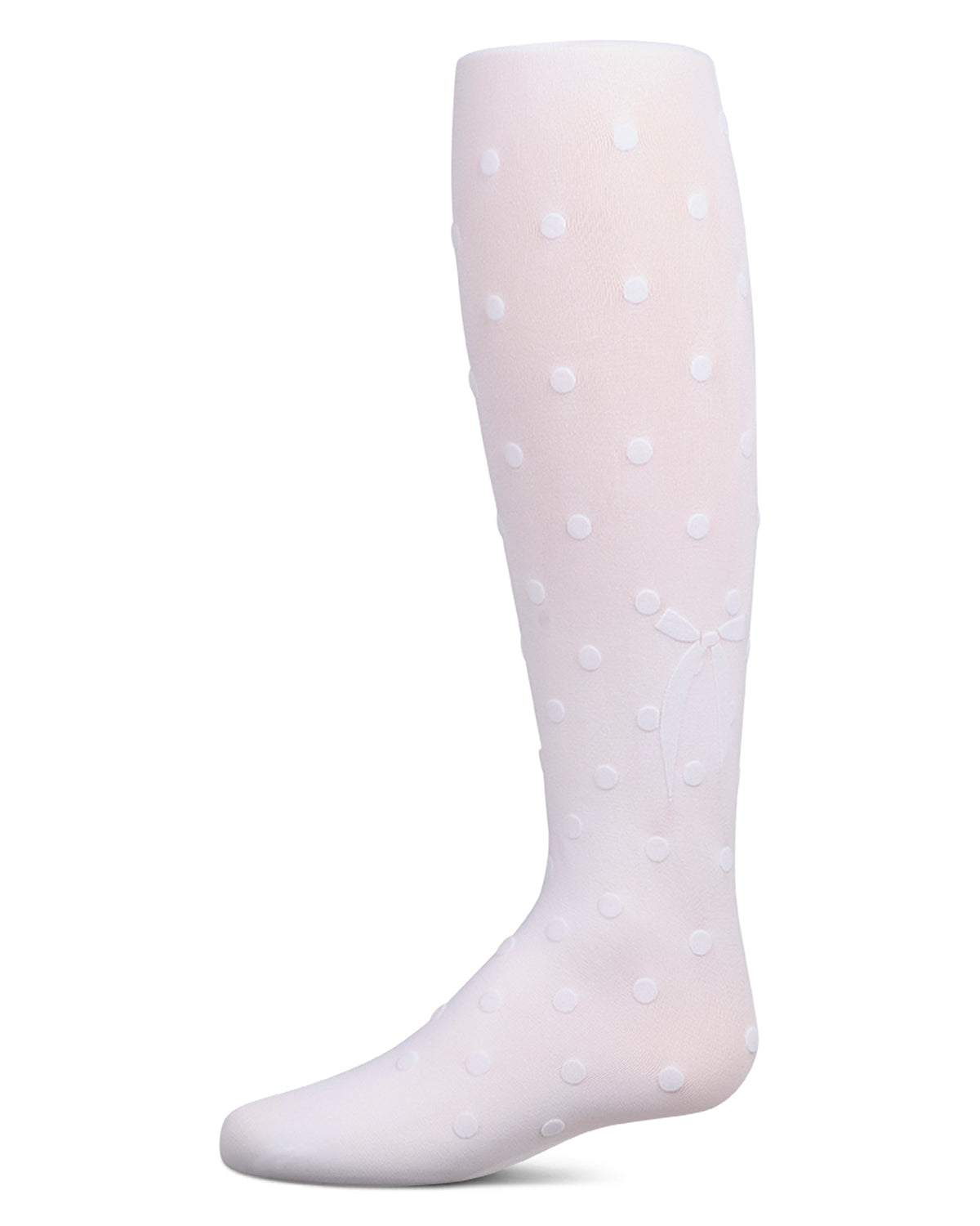 Memoi Girls Opaque Polka Dot Bow-Trimmed Flocked Tights - MKF-4093