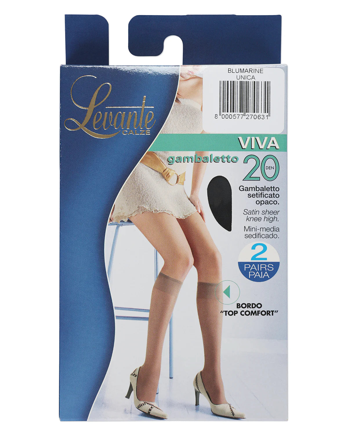 Levante Womens 2 Pair Pack Levante Viva Satin Sheer Knee Highs - Viva 20 2pk